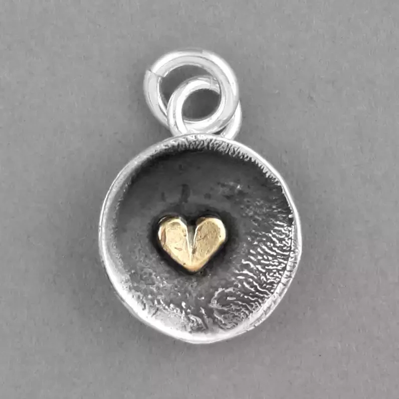 Concave Oxidised Silver Pendant With Gold Heart - Medium by Fi Mehra