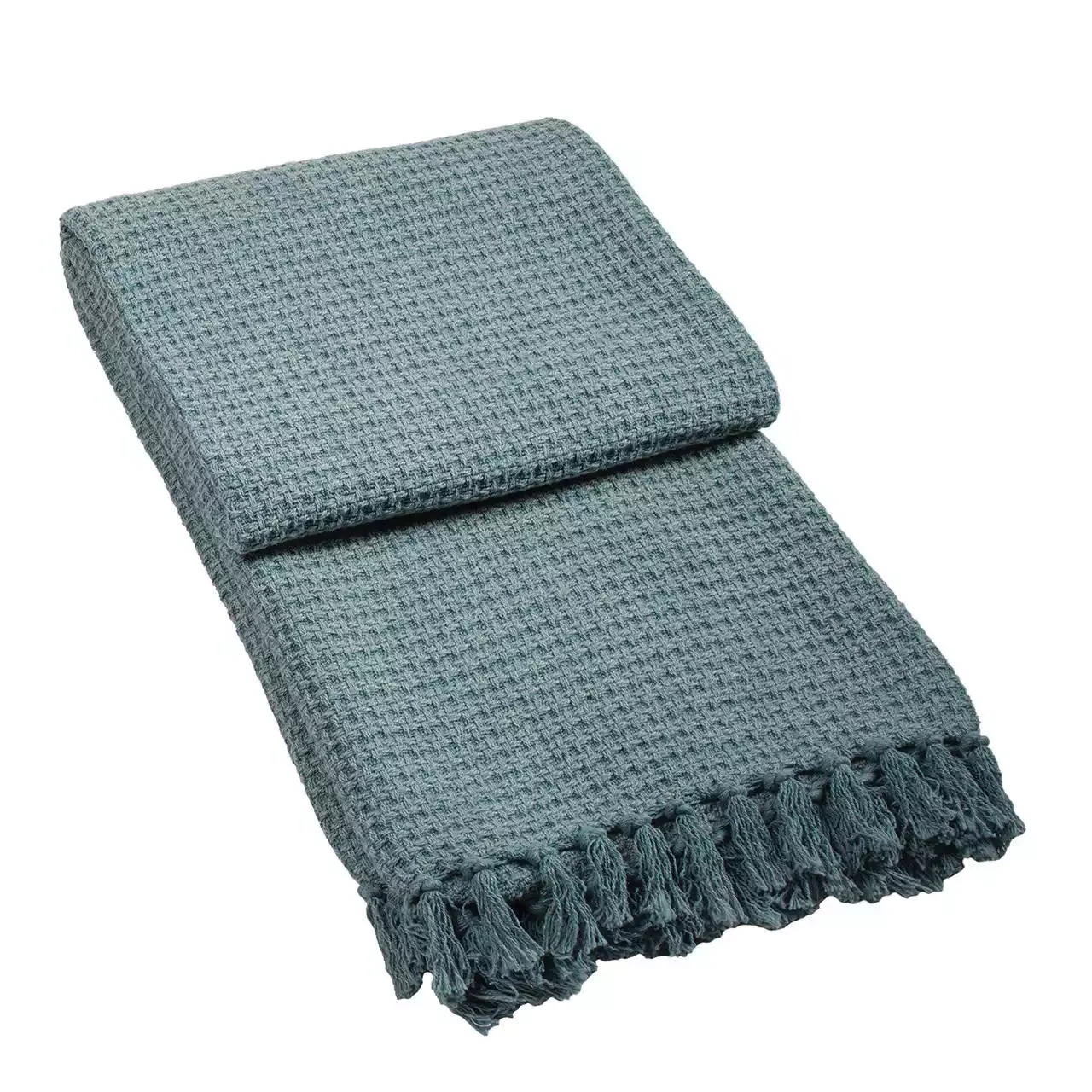 Cotton Waffle Throw With Tassels - 130x170cm - Blue by Namaste