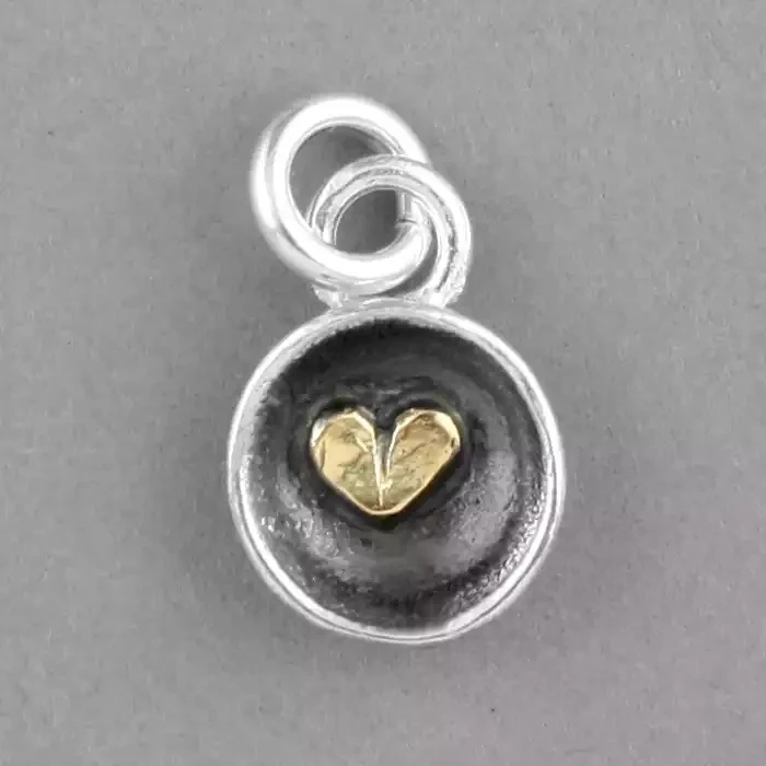 Concave Oxidised Silver Charm With Gold Heart - Small by Fi Mehra
