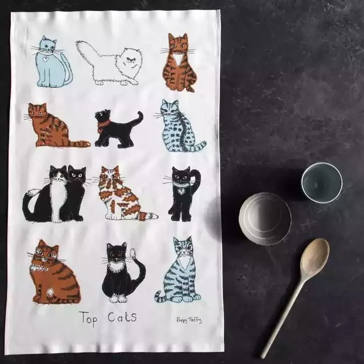 Cotton Tea Towel - Top Cats by Poppy Treffry