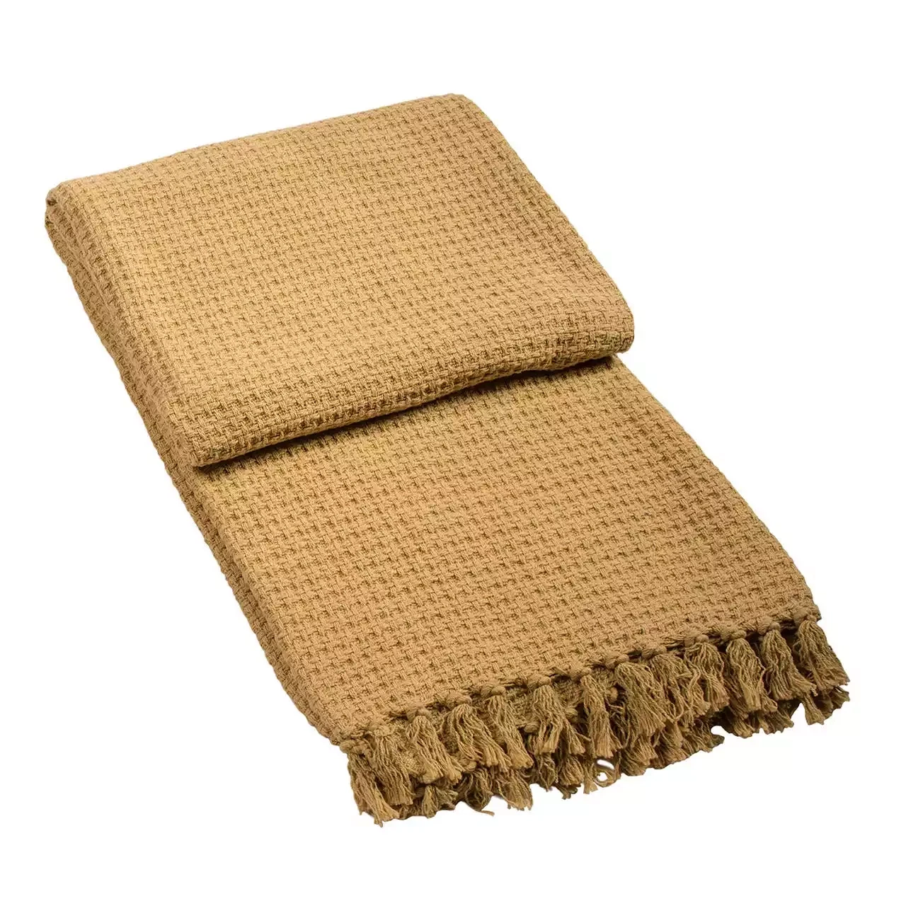 Cotton Waffle Throw With Tassels - 130x170cm - Old Gold by Namaste
