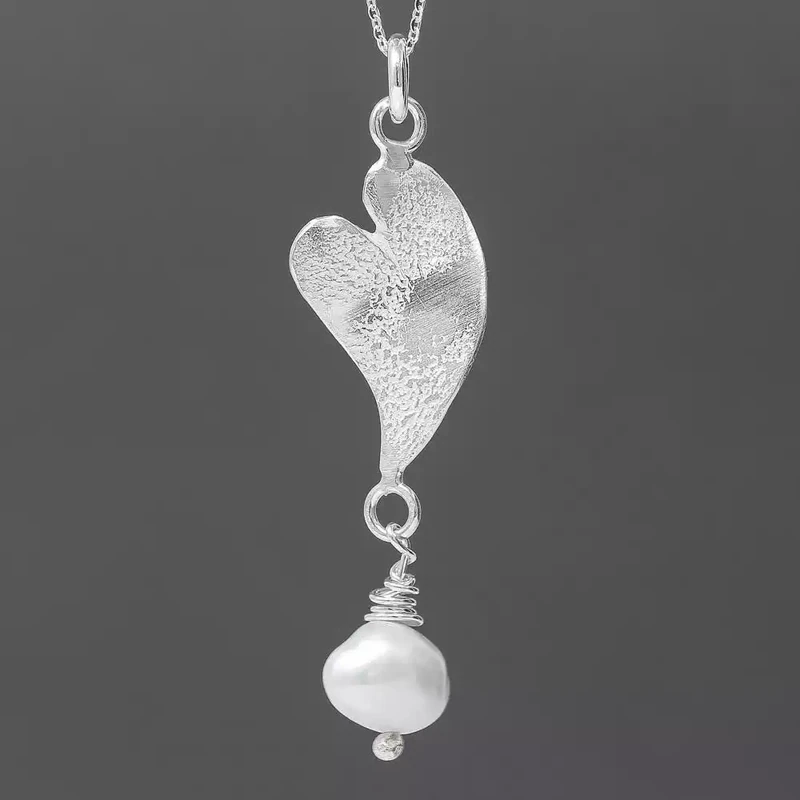 Curly Heart Silver and White Pearl Pendant by Fi Mehra