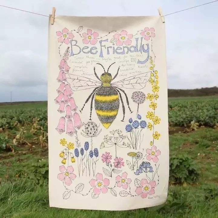 Cotton Tea Towel - Bee Friendly by Poppy Treffry