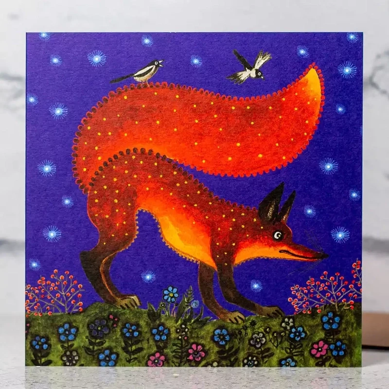 Cunning Fox on Blue Card by Kapelki Art