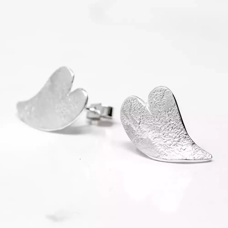 Curly Heart Silver Stud Earrings by Fi Mehra