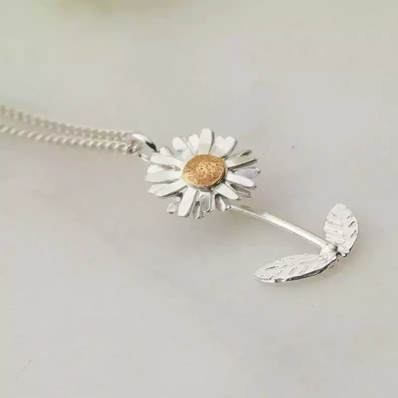 Daisy Stalk Silver and Gold Plated Pendant by Amanda Coleman