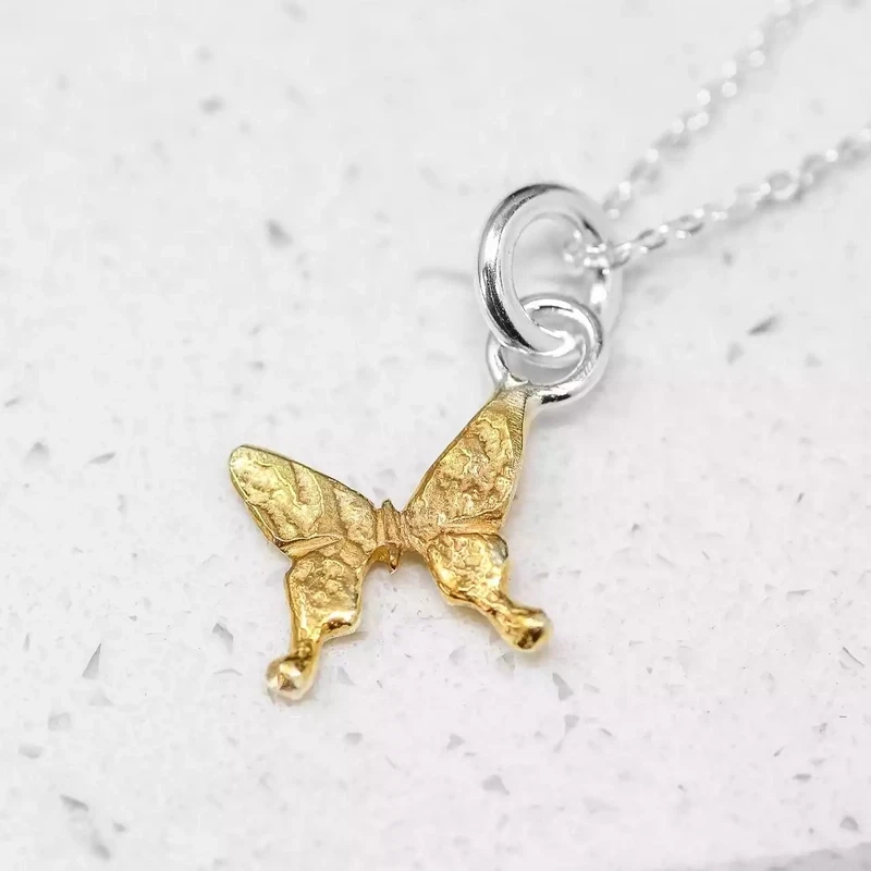 Dainty Butterfly Silver and Gold Plate Pendant by Fi Mehra