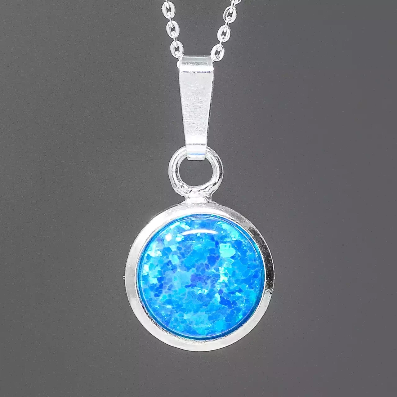 Dark Blue Opalite and Silver Round Pendant - 8mm by Lavan