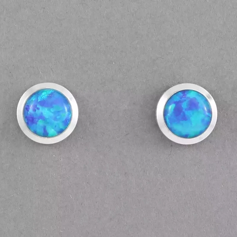 Dark Blue Opalite and Silver Round Studs - 5mm by Lavan