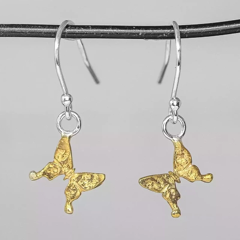Dainty Butterfly Silver and Gold Plate Drop Earrings by Fi Mehra