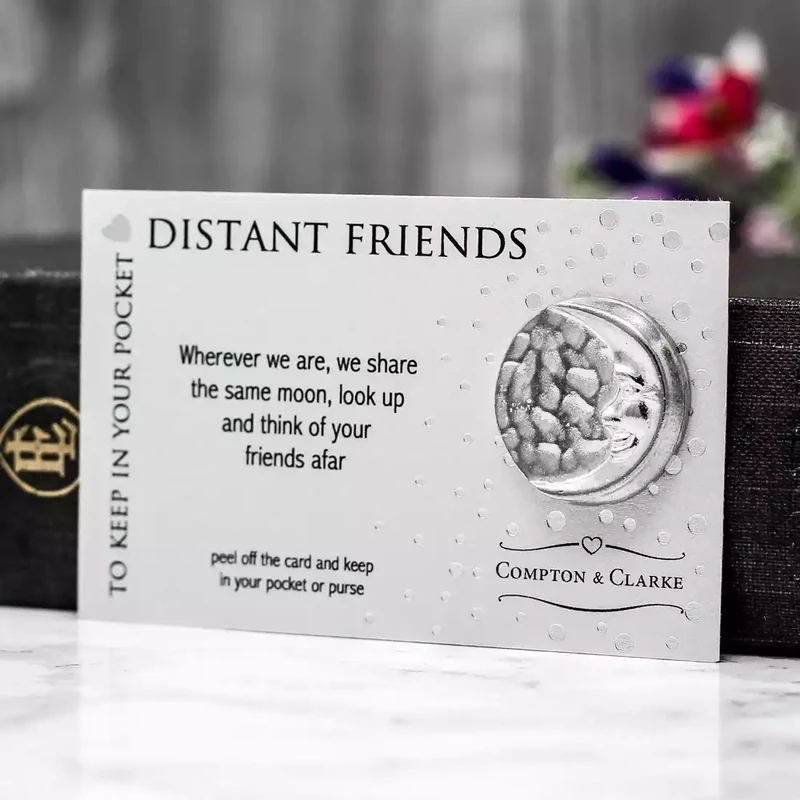 Distant Friends Moon Pewter Charm on Card by Compton and Clarke