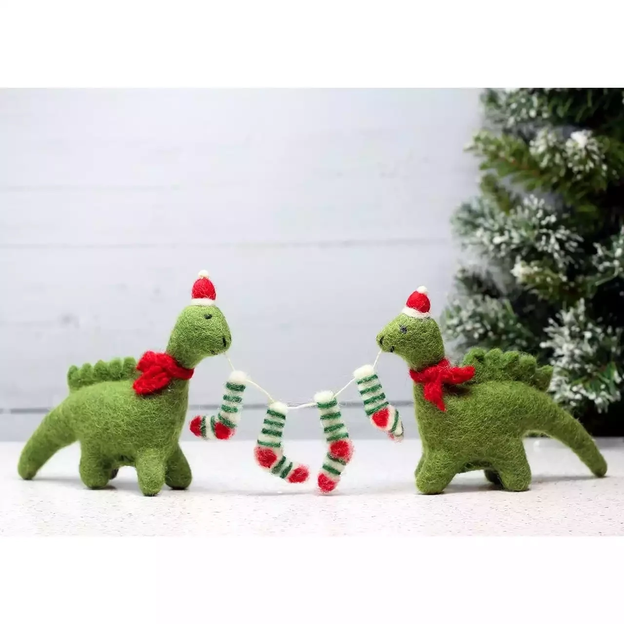 Diplodocus Pair With Stocking Garland Felt Christmas Decoration by Amica