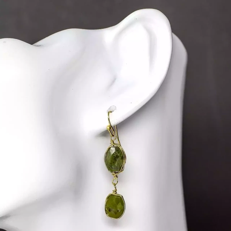 Double Gemstone Drop Earrings - Vesuvianite by Shared Earth
