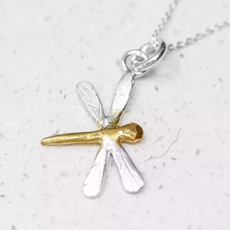 Dragonfly Silver and Gold Plate Pendant by Fi Mehra