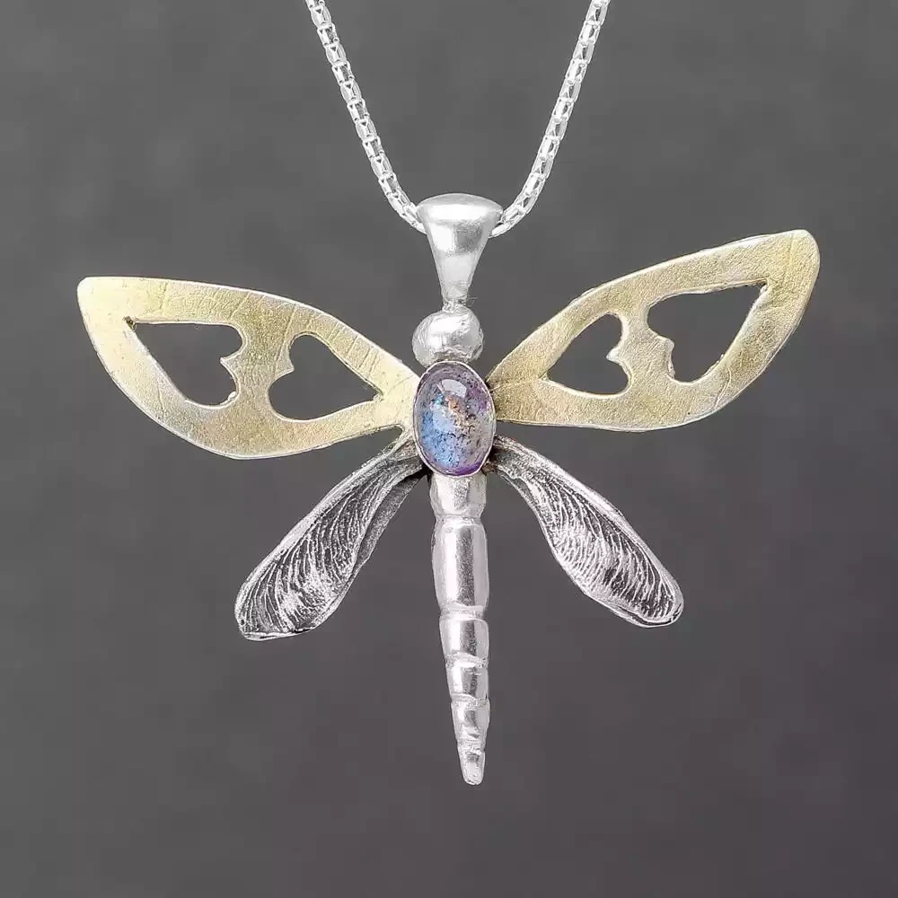 Dragonfly Silver and Bronze Pendant by Xuella Arnold
