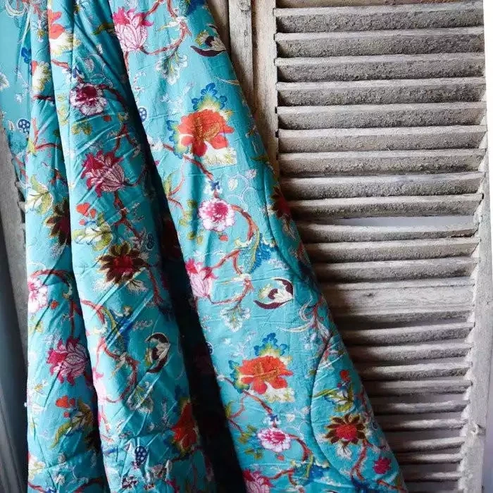 Double Quilted Throw - Teal Exotic Bird by Powell Craft