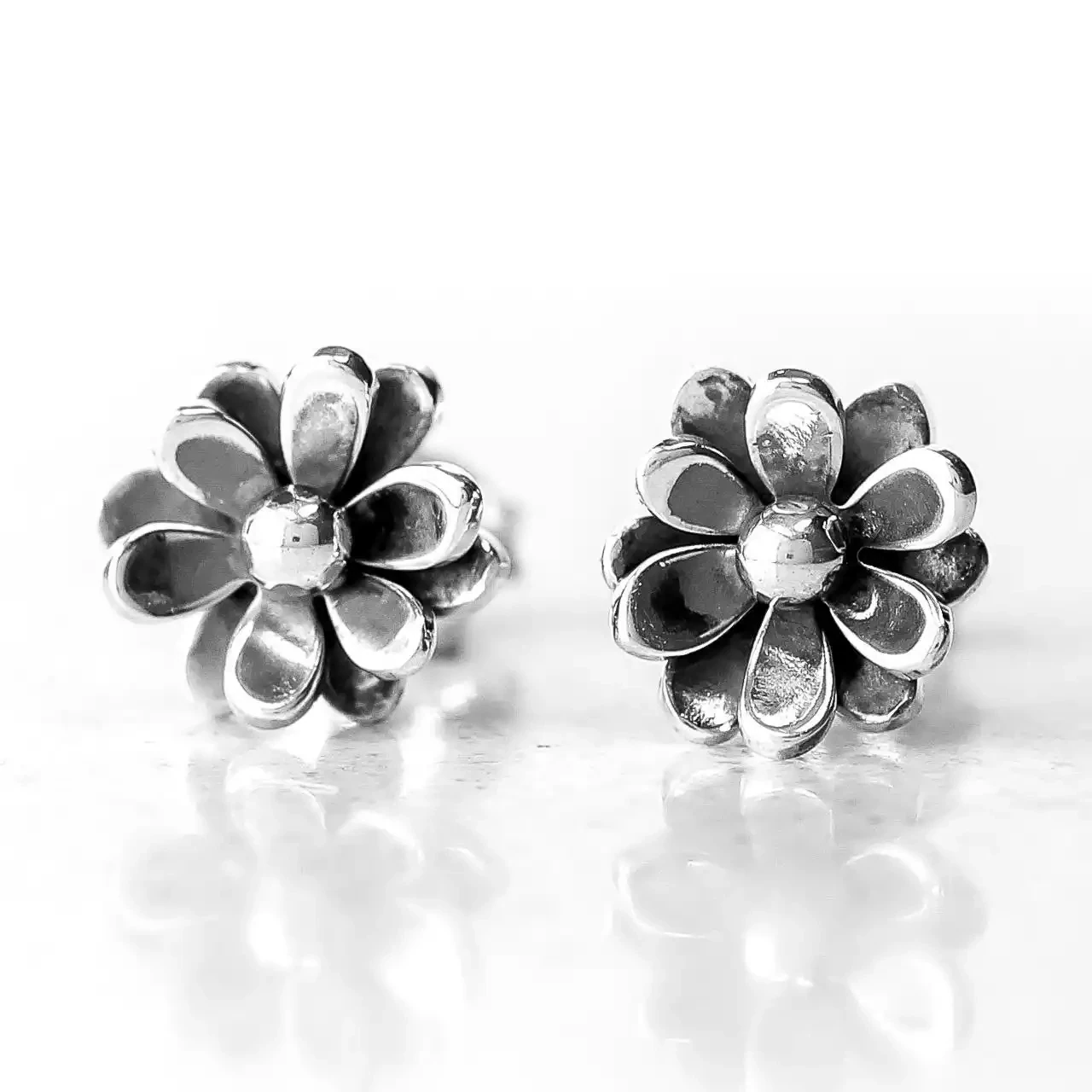 Double Flowers Silver Stud Earrings by Linda Macdonald