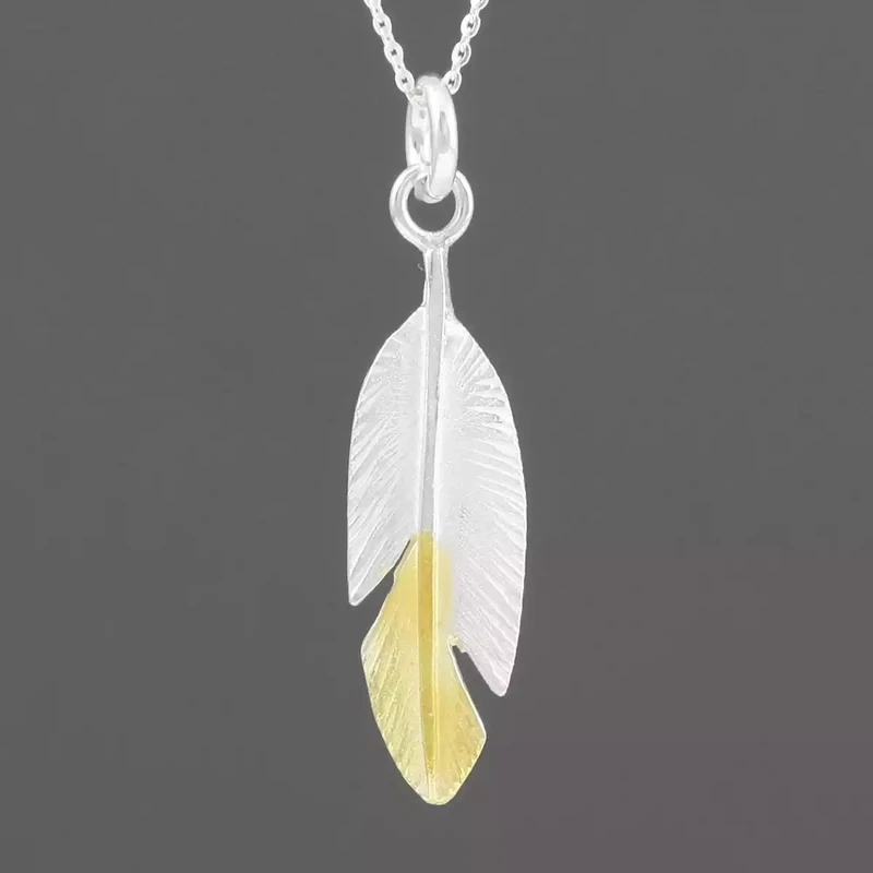 Feather Silver and Gold Plated Pendant - Large by Fi Mehra