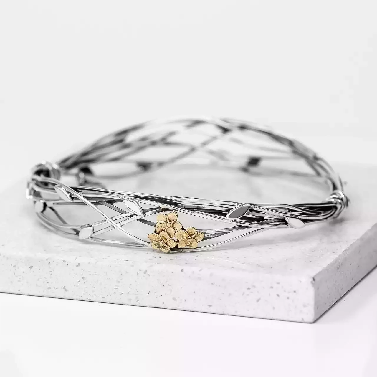 Entwined Silver and Gold Bangle by Linda Macdonald