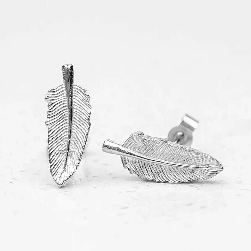 Feather Pewter Stud Earrings - Small by Lancaster and Gibbings