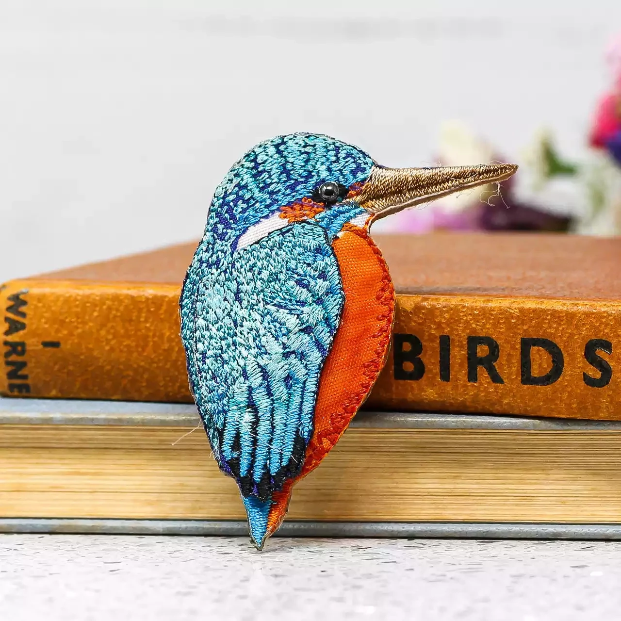 Embroidered Fabric Brooch - Kingfisher by Vikki Lafford Garside