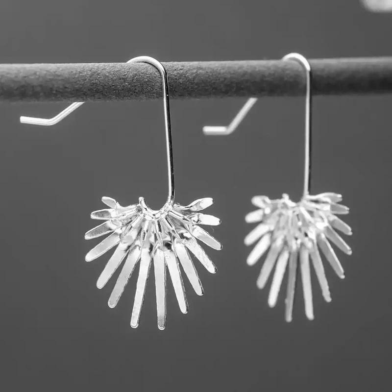 Fan Palm Silver Drop Earrings by Amanda Coleman