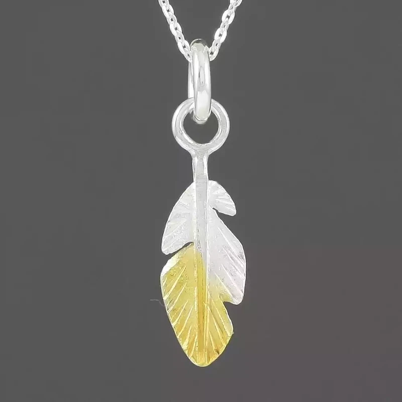 Feather Silver and Gold Plated Pendant - Small by Fi Mehra