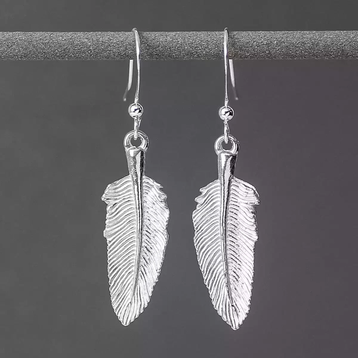 Feather Pewter Drop Earrings - Large by Lancaster and Gibbings