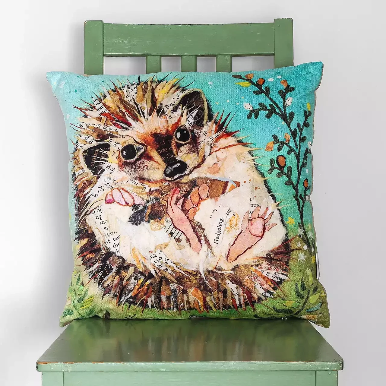 Fern Hedgehog Cushion by Dawn Maciocia
