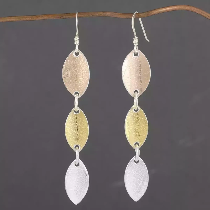 Fire and Ice Three Leaf Drop Earrings - Tricolour by Hazel Atkinson
