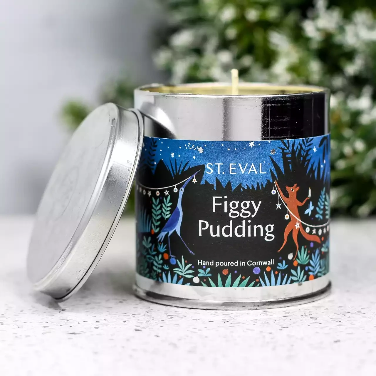 Figgy Pudding Scented Tin Candle Festive Label by St Eval