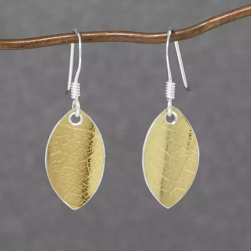 Fire and Ice Leaf Drop Earrings - Tiny - Gold by Hazel Atkinson