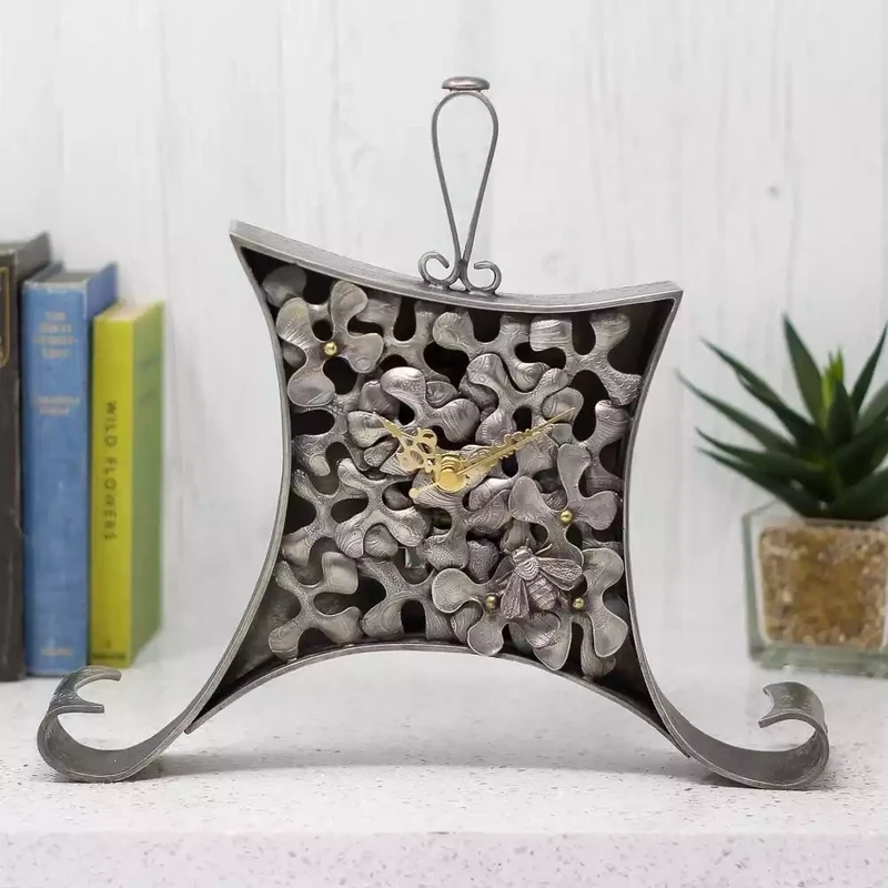 Floral Carriage Pewter Clock - Large by Jim Stringer