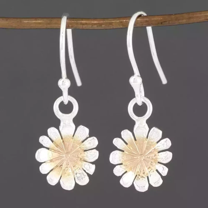 Flower Petal Silver and Rose Gold Drop Earrings by Fi Mehra
