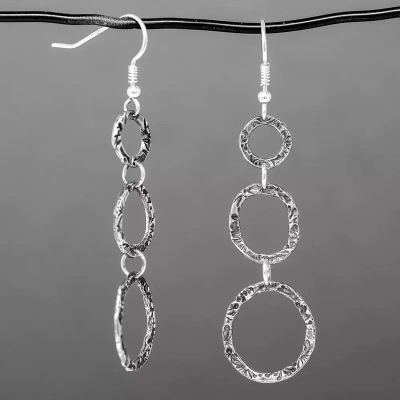 Flora Circle Drops - Triple - Oxidised Silver by Silverfish