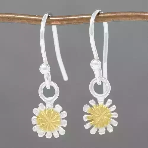 Flower Petal Silver and Gold Drop Earrings - Small by Fi Mehra