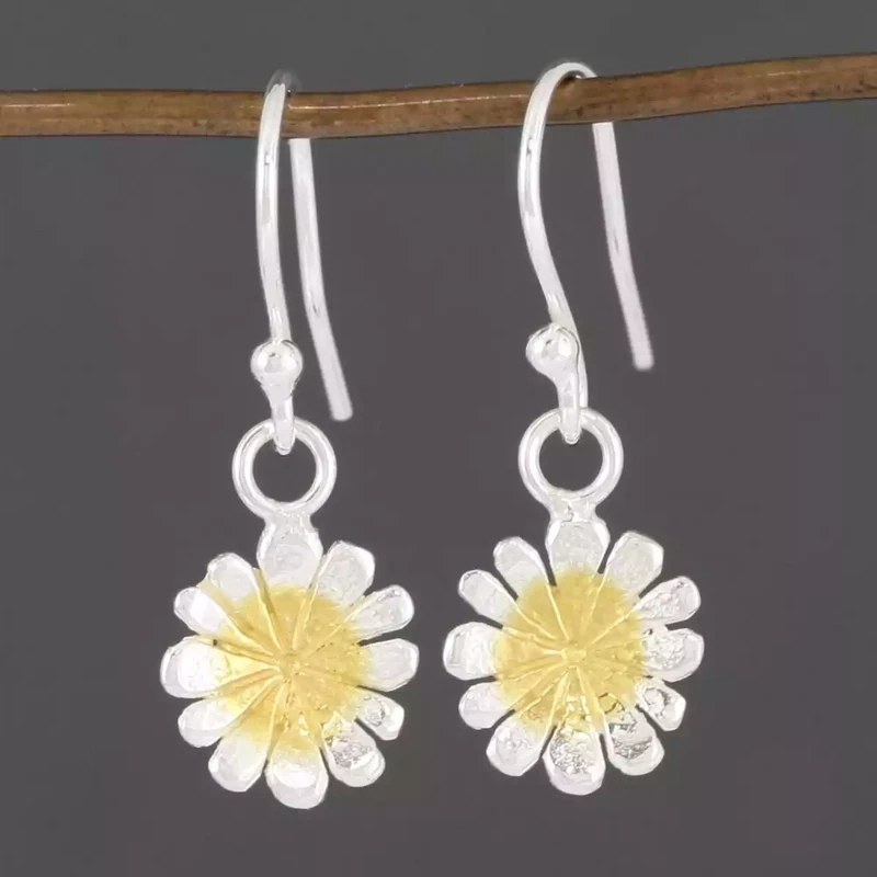 Flower Petal Silver and Gold Drop Earrings by Fi Mehra