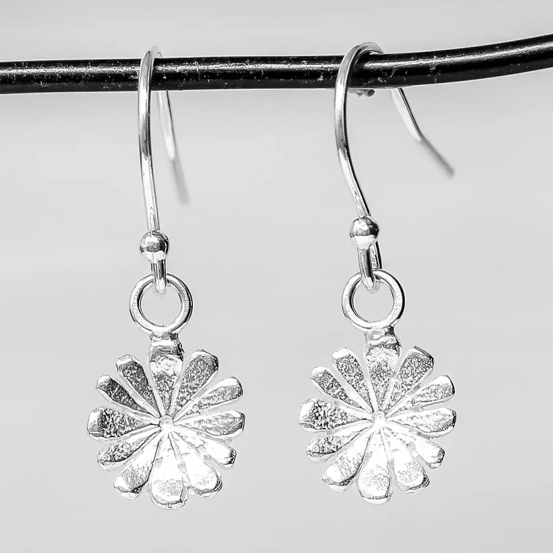Flower Petal Silver Drop Earrings by Fi Mehra