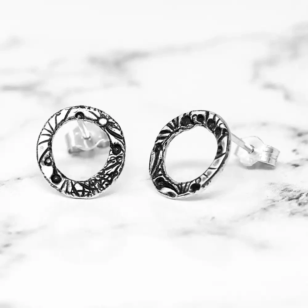 Flora Circle Studs - Small - Oxidised Silver by Silverfish
