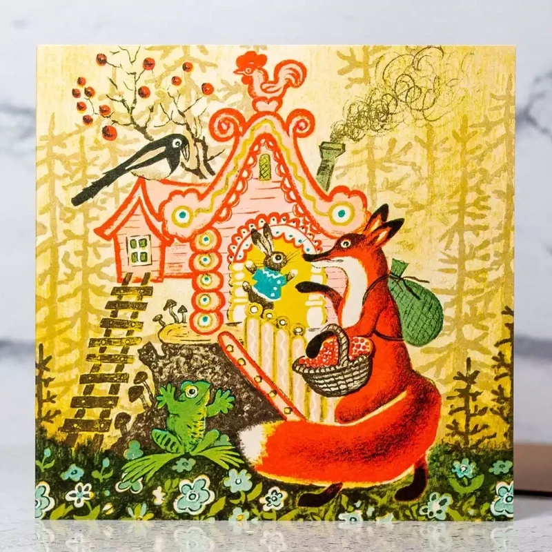 Fox in Front of Hares Pretty House Card by Kapelki Art