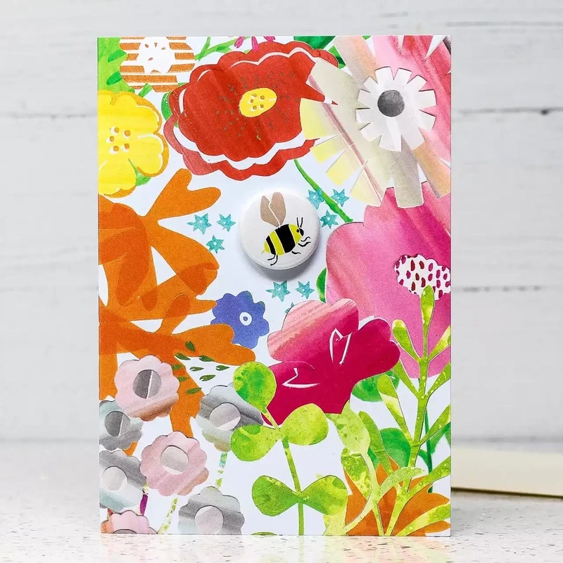 Floral Bee Badge Card by the Black Rabbit