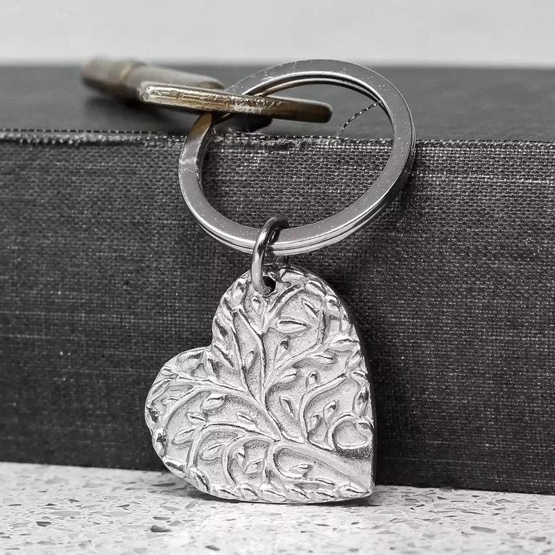 Floral Heart Pewter Keyring by Compton and Clarke