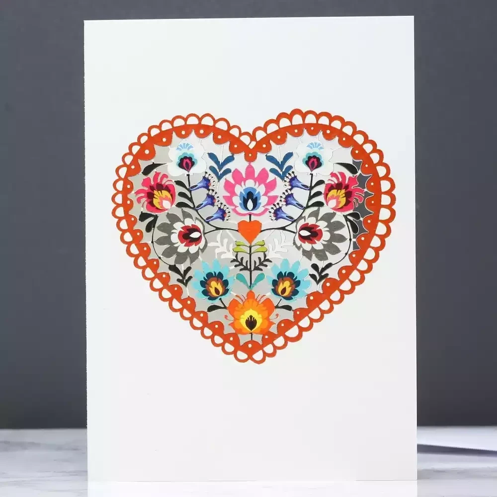 Folk Art Heart Laser-cut Card by Ge Feng