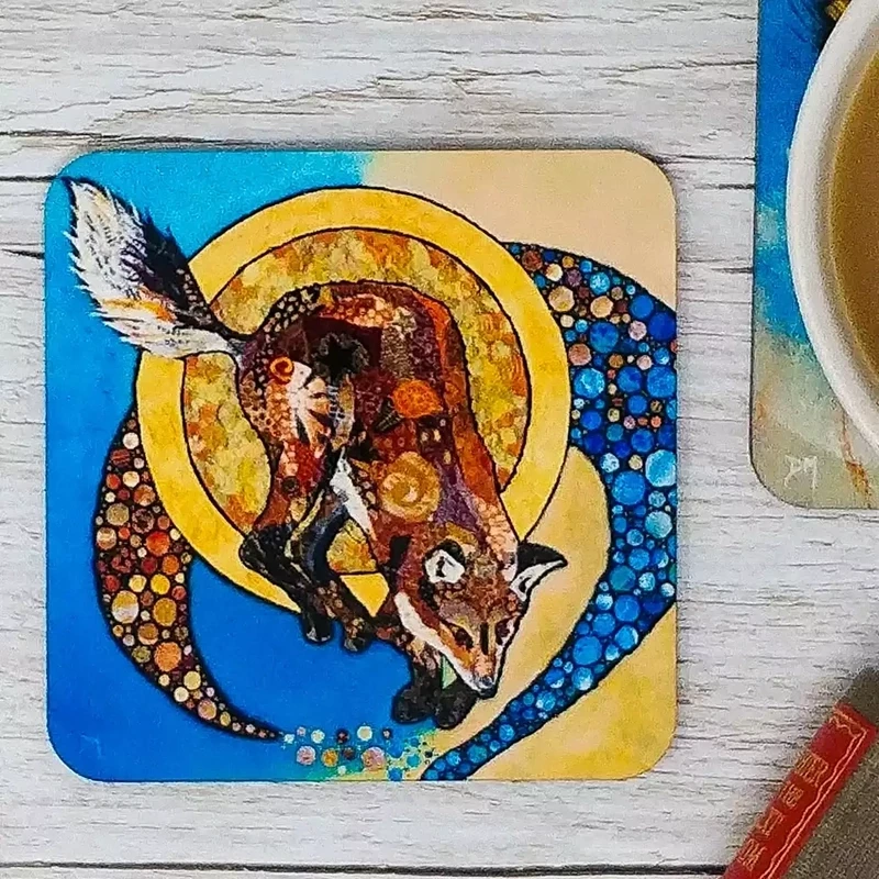 fox and golden moon coaster by dawn maciocia