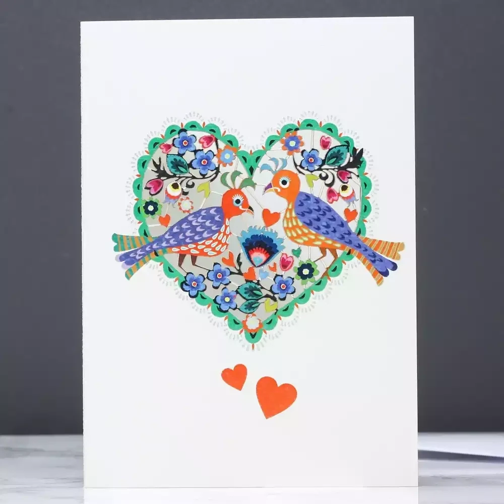 Folk Art Birds in a Heart Laser-cut Card by Ge Feng
