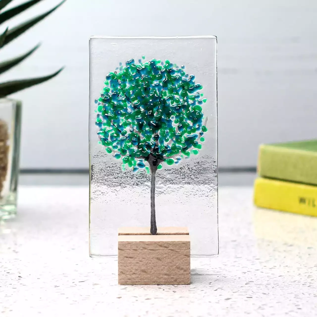 Four Seasons - Mini Standing Glass Tree - Teal Green by Jules Jules