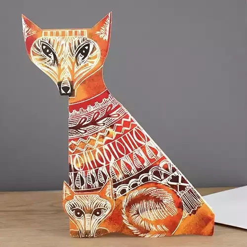 Fox and Cub 3D Card by Judy Lumley