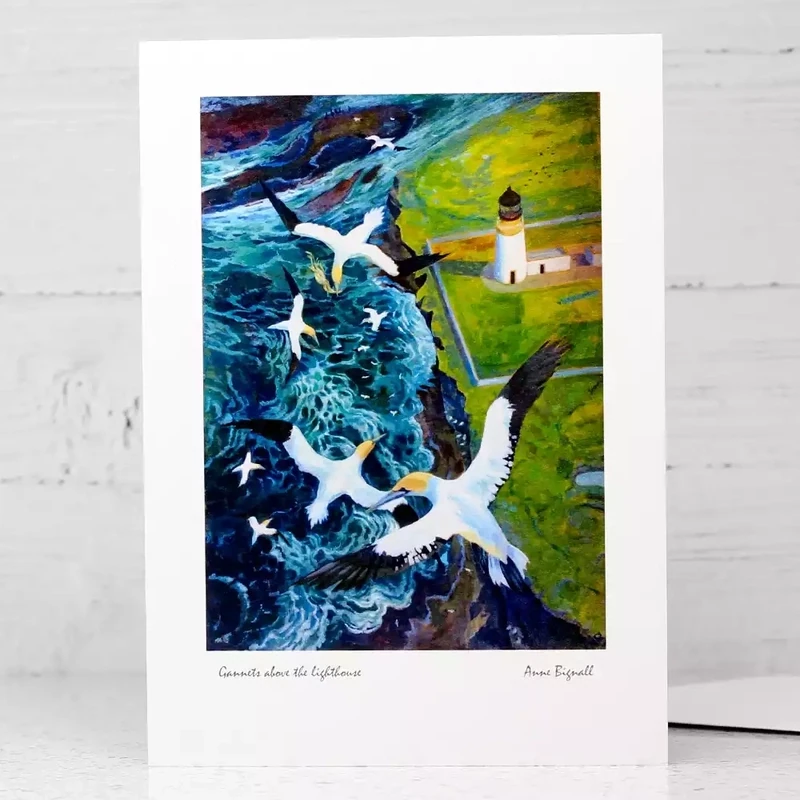 Gannets Above the Lighthouse Card by Anne Bignall