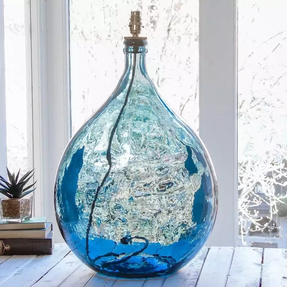 Garrafa Recycled Glass Bottle Lamp Base - 62cm - Petrol Blue by Jarapa