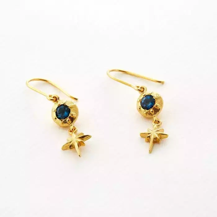 Guiding Star Hook Earrings - Blue Topaz and Gold Plate by Alex Monroe